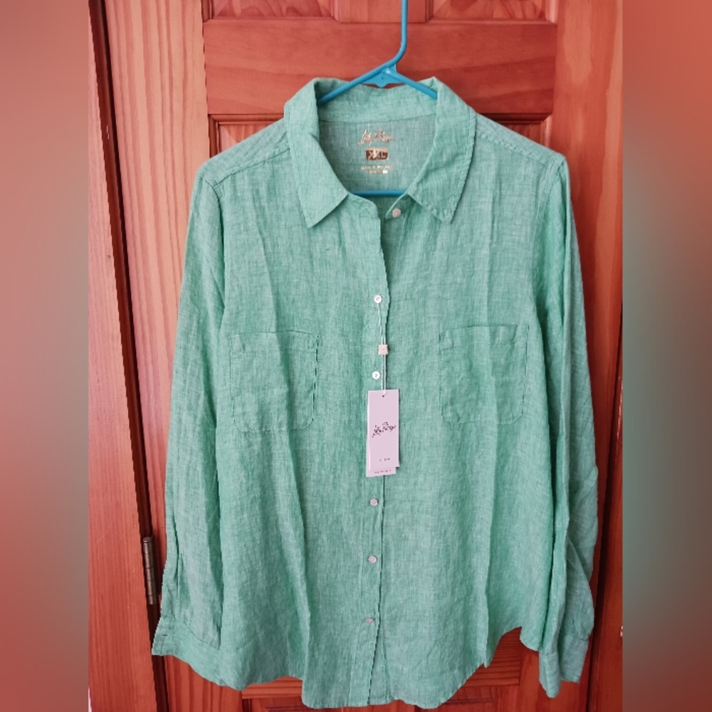 Lilly Pulitzer XXL Green Linen Button-Up Shirt NWT